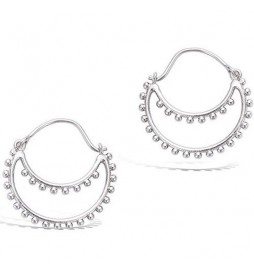 BOUCLE D'OREILLES EN ARGENT 925 RHODIE FORME PANIER AJOUREE AVEC DES BOULES