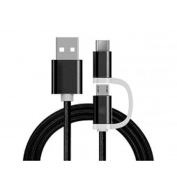 CABLE REEKIN  CHARGEUR 2 EN 1  USB ET TYPE C  1 M NOIR