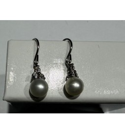 BOUCLE D'OREILLE DORMEUSE OR 375/1000 0.81GRS PERLE ET OXYDE ZIRCONIUM