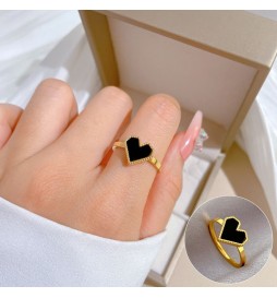 BAGUE ACIER DORE COEUR NOIR TAILLE 58
