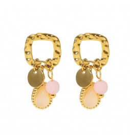 BOUCLE D OREILLE ACIER DORECARREE PERLE ROSE 