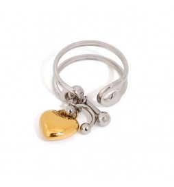 BAGUE ACIER COEUR ACIER DORE PENDANT T56