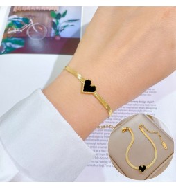 BRACELET ACIER DORE COEUR NOIR 15CM/20CM