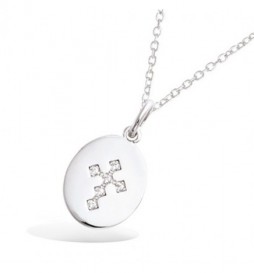 PENDENTIF EN ARGENT 925 RHODIE OVALE CROIX OXYDES BLANC