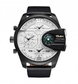 MONTRE OULM 3790 NOIR OR ET CADRAN BLANC  MULTIFONCTION A FUSEAU HORAIRES 