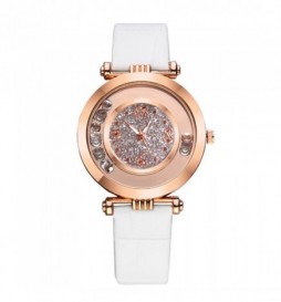 MONTRE NONAME BRACELET BLANC CADRAN  OR ROSE AVEC OXYDE 