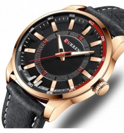 MONTRE CURREN 8390 NOIR CADRAN NOIR ET OR ROSE