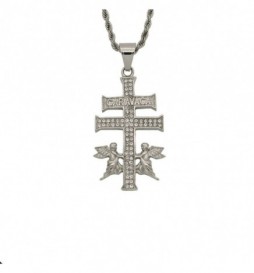 PENDENTIF DOUBLE CROIX AVEC ANGE ET OXYDE 