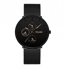 MONTRE JIANUO NOIR  CADRAN NOIR ET ORANGE