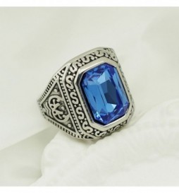 BAGUE ACIER ZIGZAG PIERRE BLEU TAILLE 70