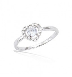 T58 BAGUE EN ARGENT 925 RHODIE  COEUR AVEC SOLITAIRE TAILLE 58