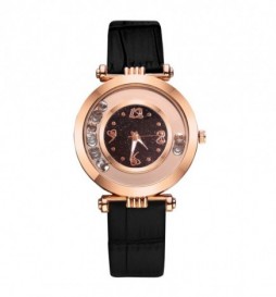 MONTRE NONAME BRACELET NOIR  CADRAN  NOIR ET OR ROSE AVEC OXYDE 