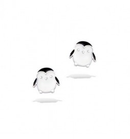 BOUCLE DOREILLES EN ARGENT 925 RHODIE PINGOUIN EMAIL