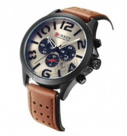 MONTRE CURREN 8244 MARRON  VERRE FUME CADRAN JAUNE ET NOIR