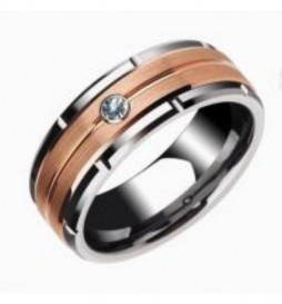 BAGUE ACIER MILIEU OR ROSE ET OXYDE TAILLE 64