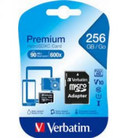 CARTE MICRO SDXC VERBATIM 256GB AVEC ADAPTATEUR PREMIUM CLASS 10 U1