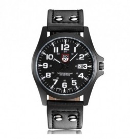 MONTRE  SOKI NOIR CADRAN NOIR CHIFFRE BLANC