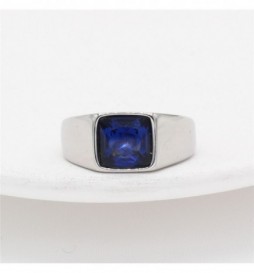 BAGUE ACIER PIERRE CARRE BLEU TAILLE 62