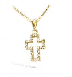 PENDENTIF EN PLAQUE OR  CROIX AJOUREE AVEC OXYDES 