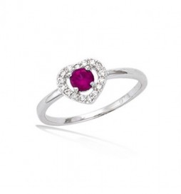 T60 BAGUE EN ARGENT 925 RHODIE  COEUR AVEC SOLITAIRE COULEUR RUBIS TAILLE 60