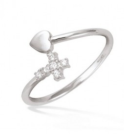 BAGUE EN ARGENT 925 RHODIE  COEUR ET CROIX  TAILLE 56