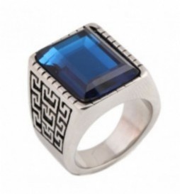 BAGUE ACIER ZIGZAG PIERRE BLEU TAILLE 58
