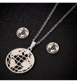 COLLIER MAPPEMONDE AVEC BOUCLE D OREILLE ACIER