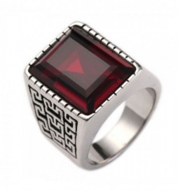 BAGUE ACIER ZIGZAG PIERRE ROUGE TAILLE 68