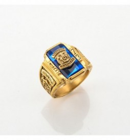 BAGUE ACIER DORE TIGRE 1973 PIERRE BLEU TAILLE 62