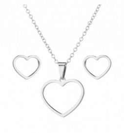 COFFRET COLLIER COEUR ET BOUCLE D ORREILLE ACIER