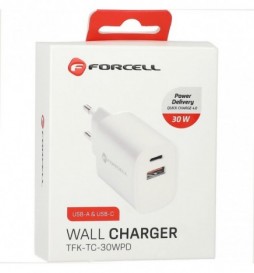 CHARGEUR FORCELL 2 PORTS TYPE A ET TYPE C, 30W, BLANC