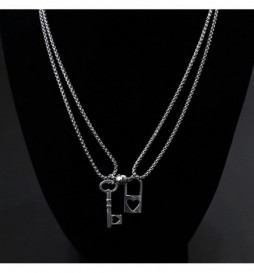 COLLIER COUPLE CADENAS ET CLE ACIER