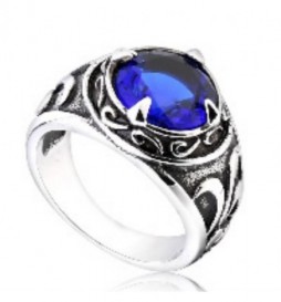 BAGUE ACIER PIERRE BLEU TAILLE 70