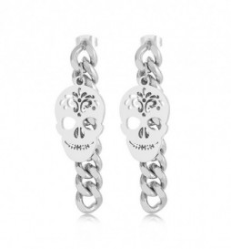 BOUCLE D OREILLE CHAIINE TETE DE MORT ACIER