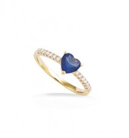 T52 BAGUE EN PLAQUE OR  COEUR BLEU TAILLE 52