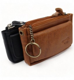PORTE MONNAIE AVEC PORTE CLÉS EN CUIR SAFE ET KEEPERS POCHE AVANT MARRON