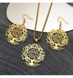 BOUCLE D OREILLE ACIER DORE ARBRE DE VIE ACIER