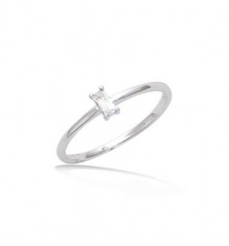 BAGUE EN ARGENT 925 RHODIE  SOLITAIRE AVEC OXYDE BLANC RECTANGLE TAILLE 52