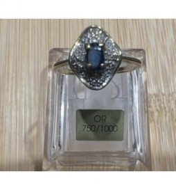 BAGUE MARQUISE OR 750/1000 PIERRE BLEU ET DIAMANTÉE 2.77GRS T55