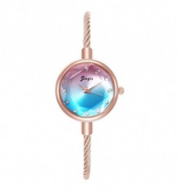 MONTRE JINGIS BRACELET RIGIDE OR ROSE CADRAN BLEU ROSE