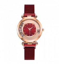 MONTRE NONAME BRACELET ROUGE CADRAN ROUGE ET OR ROSE AVEC OXYDE 