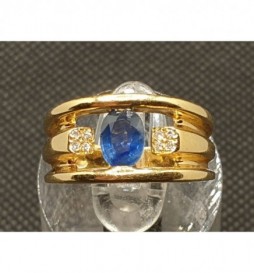 BAGUE OR JAUNE 750/1000 SAPHIR ET DIAMANTS