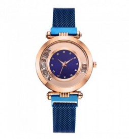 MONTRE NONAME BRACELET BLEU  CADRAN  BLEU OR ROSE  AVEC OXYDE 