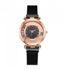 MONTRE NONAME BRACELET NOIR  CADRAN  NOIR ET OR ROSE AVEC OXYDE 