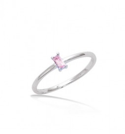 BAGUE EN ARGENT 925 RHODIE  SOLITAIRE AVEC OXYDE ROSE RECTANGLE TAILLE 58