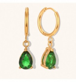 BOUCLE D OREILLE ACIER DORE CREOLE VERT
