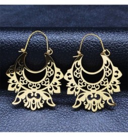 BOUCLE D OREILLE ACIER DORE CREOLE  FLEUR