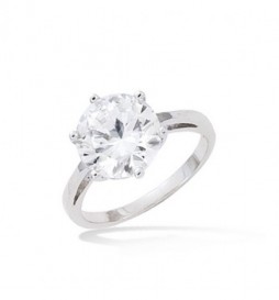 T52 BAGUE EN ARGENT 925 RHODIE SOLITAIRE OXYDE BLANC 7MM TAILLE 52