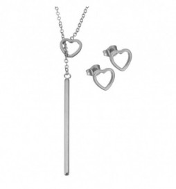 COFFRET COLLIER COEUR PENDANT AVEC BOUCLE D OREILLE COEUR ACIER INOXYDABLE 