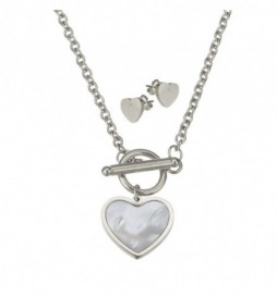 COFFRET COLLIER COEUR NACRE AVEC BOUCLE D OREILLE 